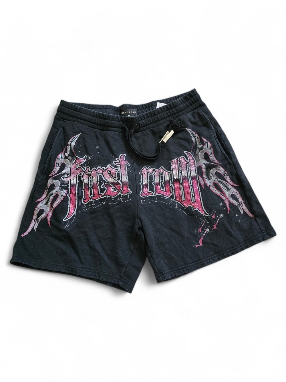 Men's First Row Black / Pink Rhinestone Shorts Medium Streetwear Edgy Artsy